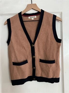 Boden Tan and Navy Sleeveless Cardigan Vest